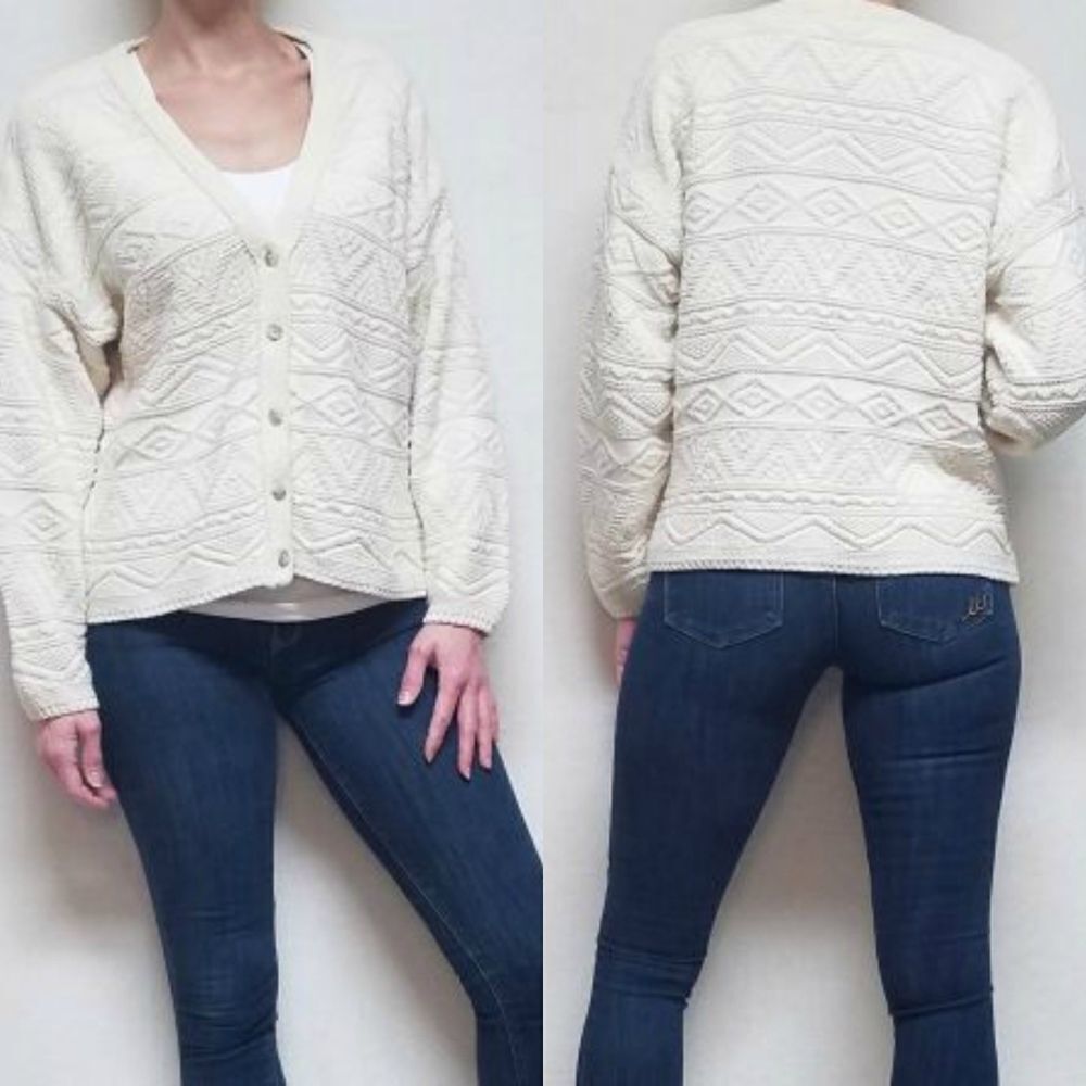 VINTAGE 80s GAP Cream Aztec Print Cropped Sweater